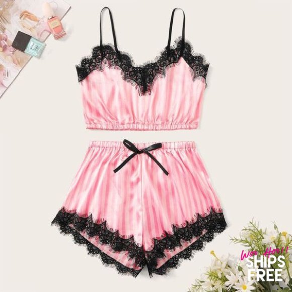 On My Rack Other - Retro PinUp Pink & Black Lace Lingerie Shorts
